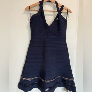 NWT Herve Leger navy dress with flared hem size Large